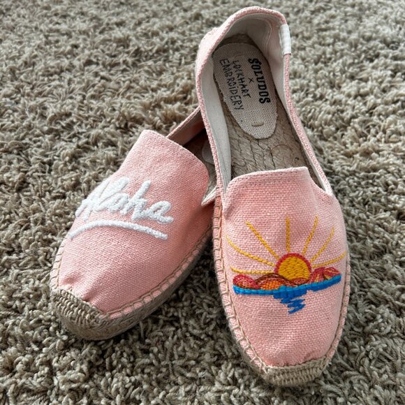 Anthropologie Soludos X Lockhart Embroidered "Aloha" Espadrilles Women's Sz 6.5 - Picture 4 of 11